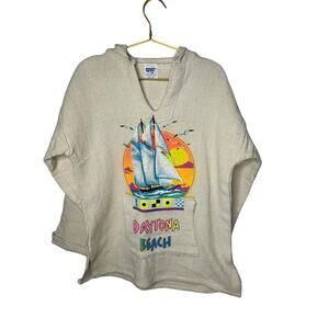 Vintage SF Focus daytona beach Baja Hoodie,‎ Men's Pull Over Natural Cotton sz L